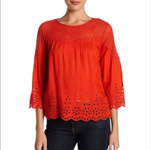 Jessica Simpson red orange eyelet 3/4 sl. blouse M